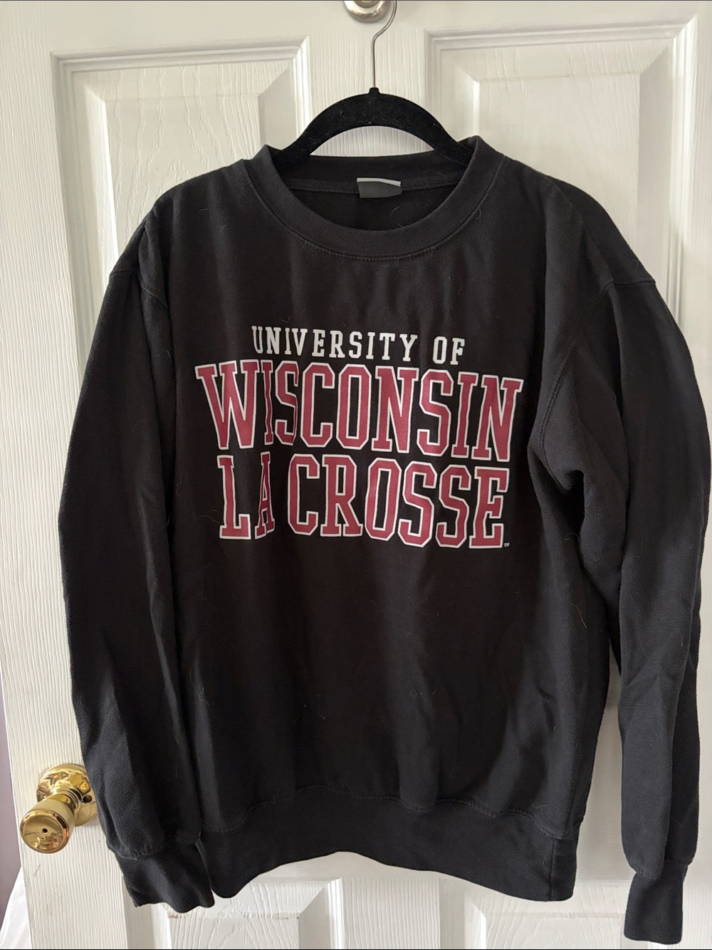 MV Sport Black Crewneck Sweatshirt with Maroon and White Lettering